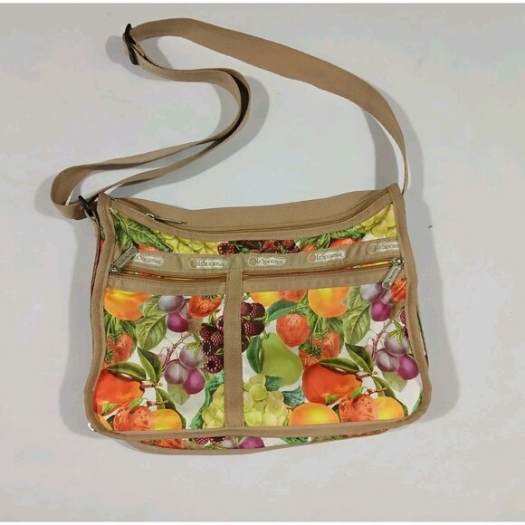 LeSportSac Crossbody Bag Tan Fruit Adjustable Strap Commute Everday Deluxe - Picture 4 of 11